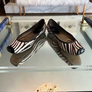 Cowhide zebra print all leather flats Size 8.5M